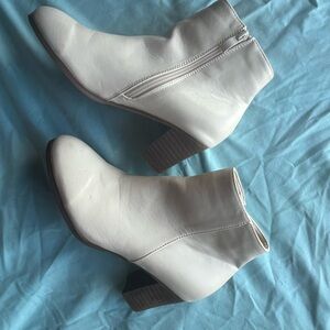 Women’s Cream Side-Zip Ankle Booties with Stacked Heel